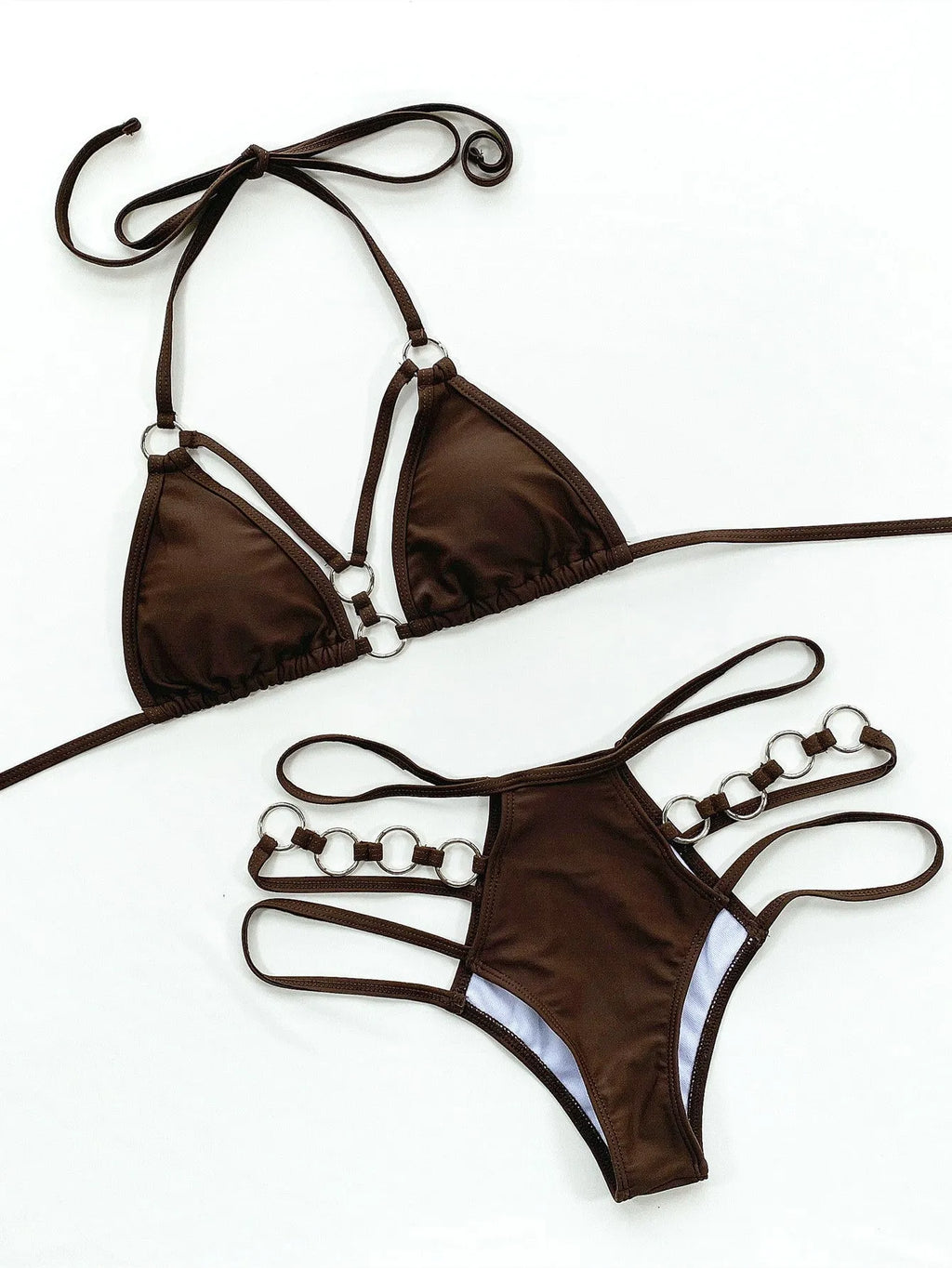 Women's separated nylon bikini set in red, black, brown, rose red, or sapphire blue colours