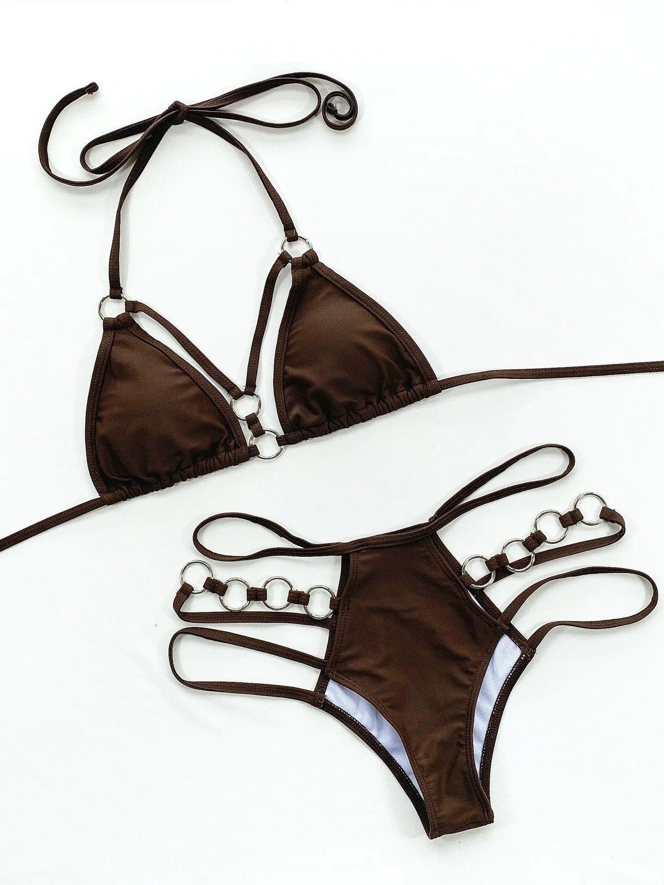Women's separated nylon bikini set in red, black, brown, rose red, or sapphire blue colours