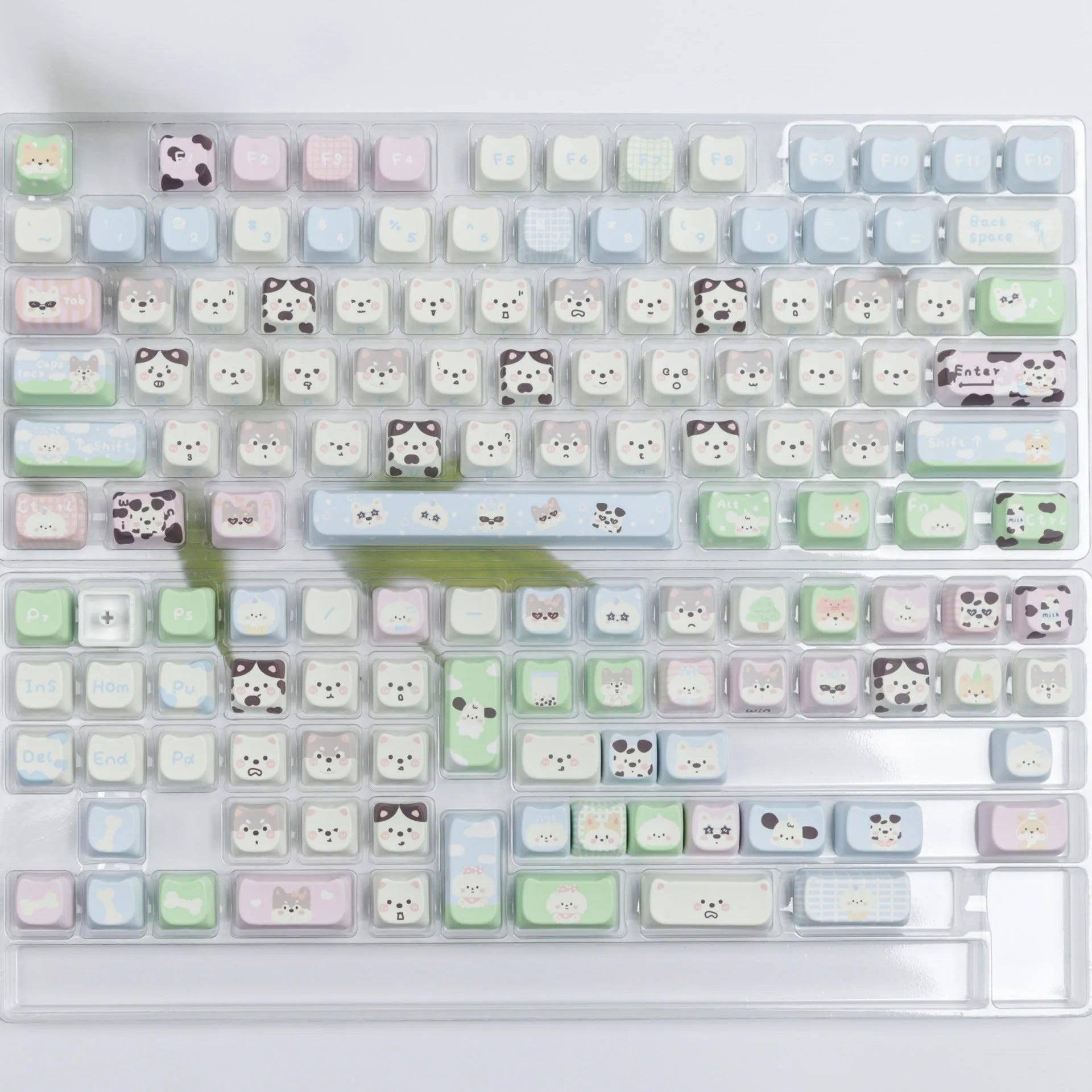 PBT key cap set with cat and puppy sublimation designs for mechanical keyboard customisation