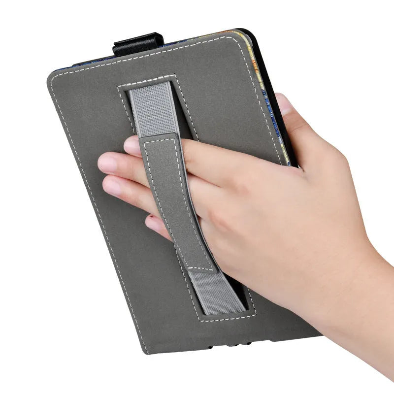 Kindle Paperwhite 6-inch protective case in bracket style, showing TPU construction and example design options.