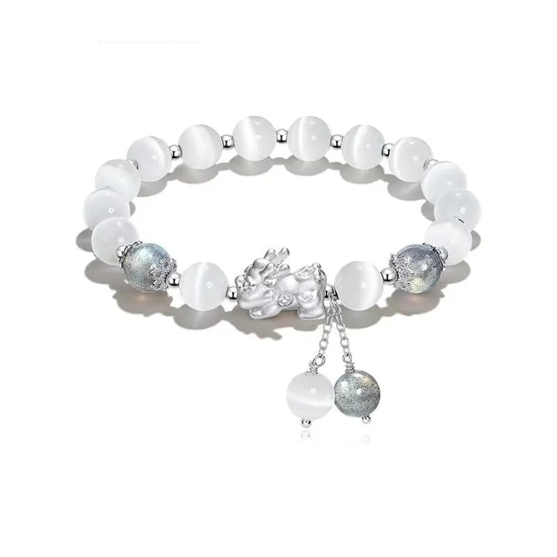 Natural black agate and grey opal couple bracelet with 10mm wave design and money painting elements