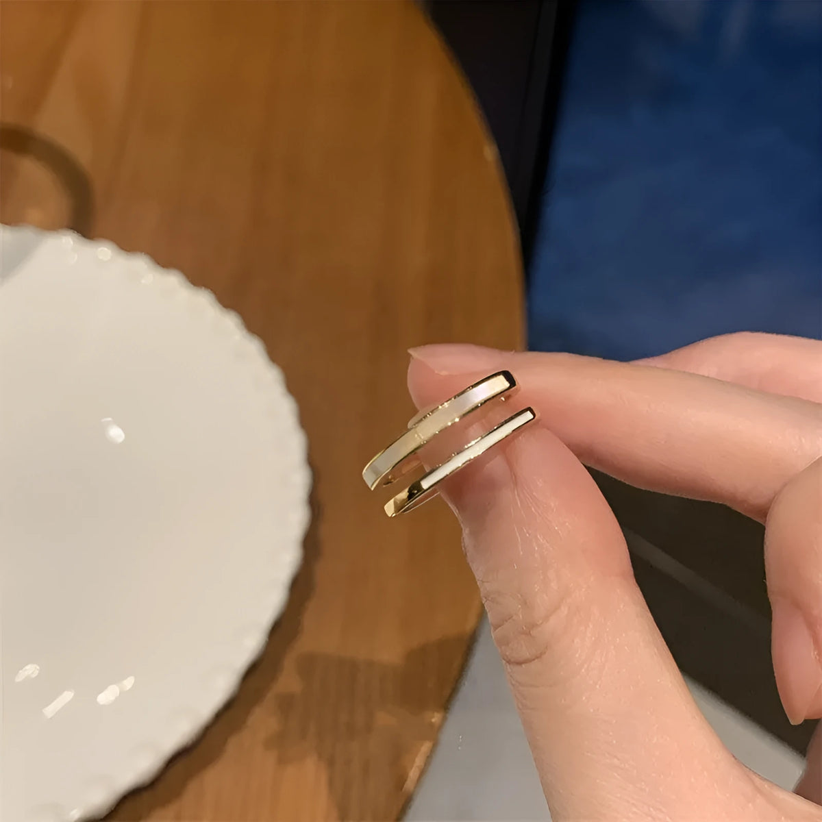 Women's Fritillaria double plain ring in PD J775 gold colour – geometric copper ring with electroplated finish