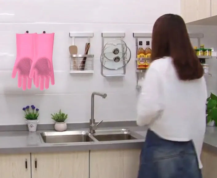 Silicone heat-resistant cleaning gloves with sponge texture for scrubbing dishes