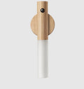 Smart sensor LED desk lamp in solid wood and organic glass with compact dimensions