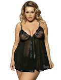 Women's black lace mesh sleepdress lingerie showing seamless construction and sling dress design