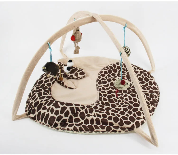 Canvas cat playing bed in Coffee colour on wooden floor with cat toy