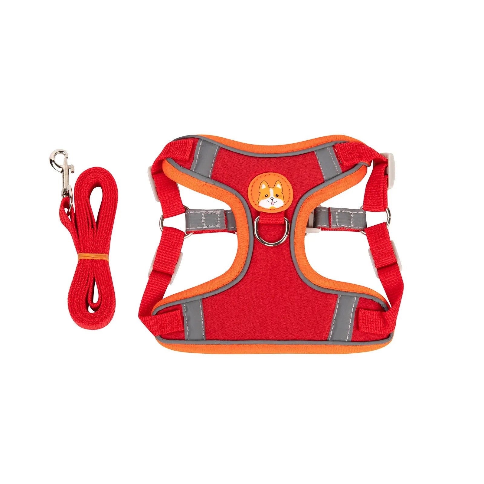 Adjustable dog haulage rope harness in multiple colours on a chest strap, showing S M L XL sizes.