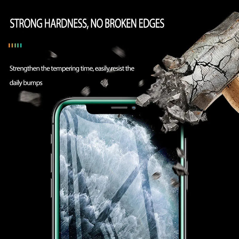 Luminous tempered glass screen protector for iPhone showing glow feature in dark setting