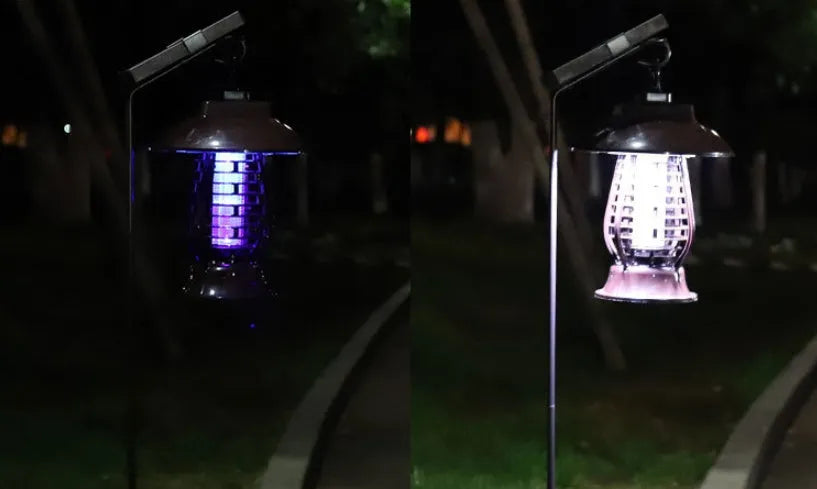 Black solar-powered mosquito lamp with solar panel and 24 LED lights for outdoor garden insect control
