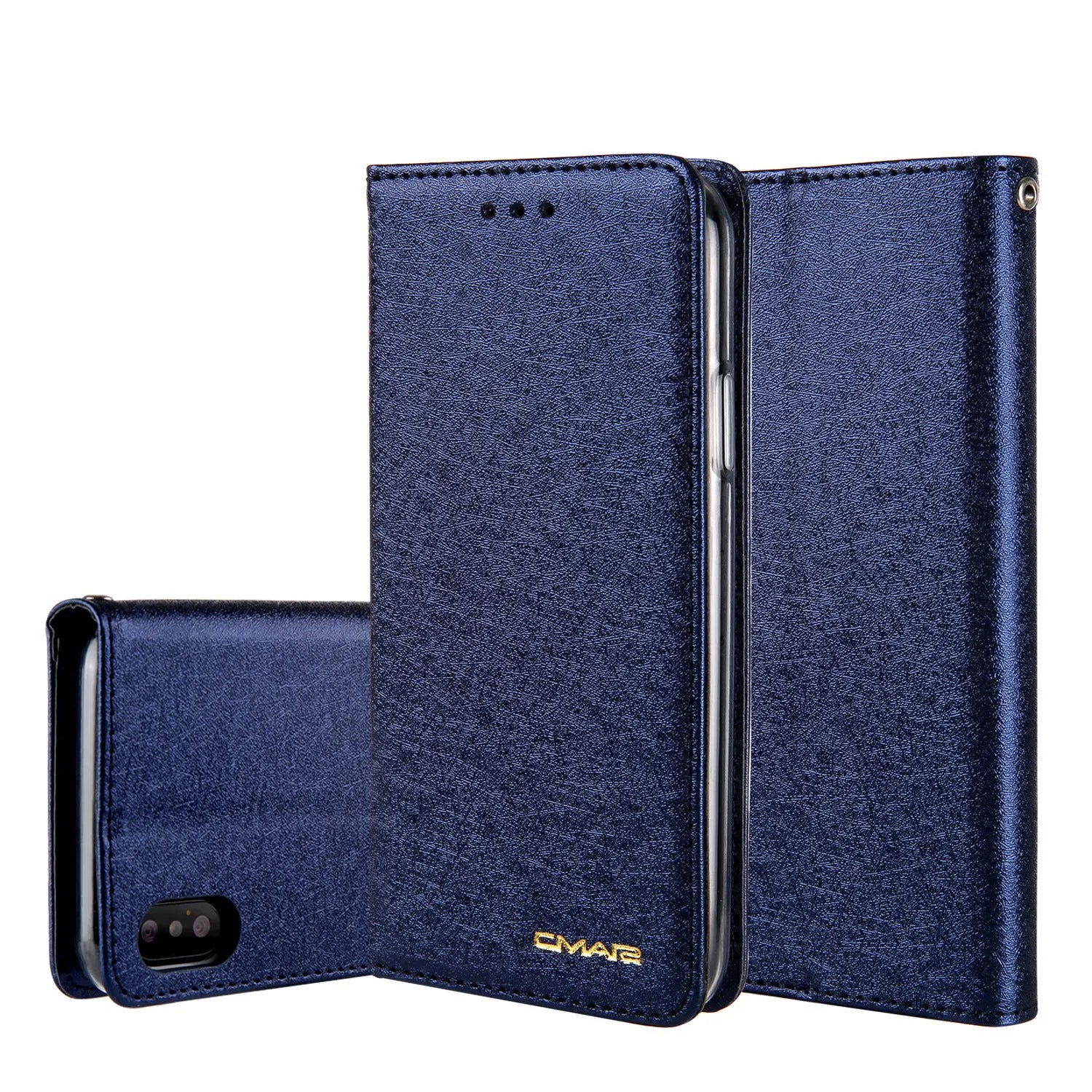 PU leather flip phone case for Apple iPhone with integrated card slots in multiple colours.