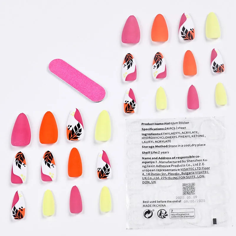 Wear Armour medium almond frosted nail stickers showing four different pattern designs.