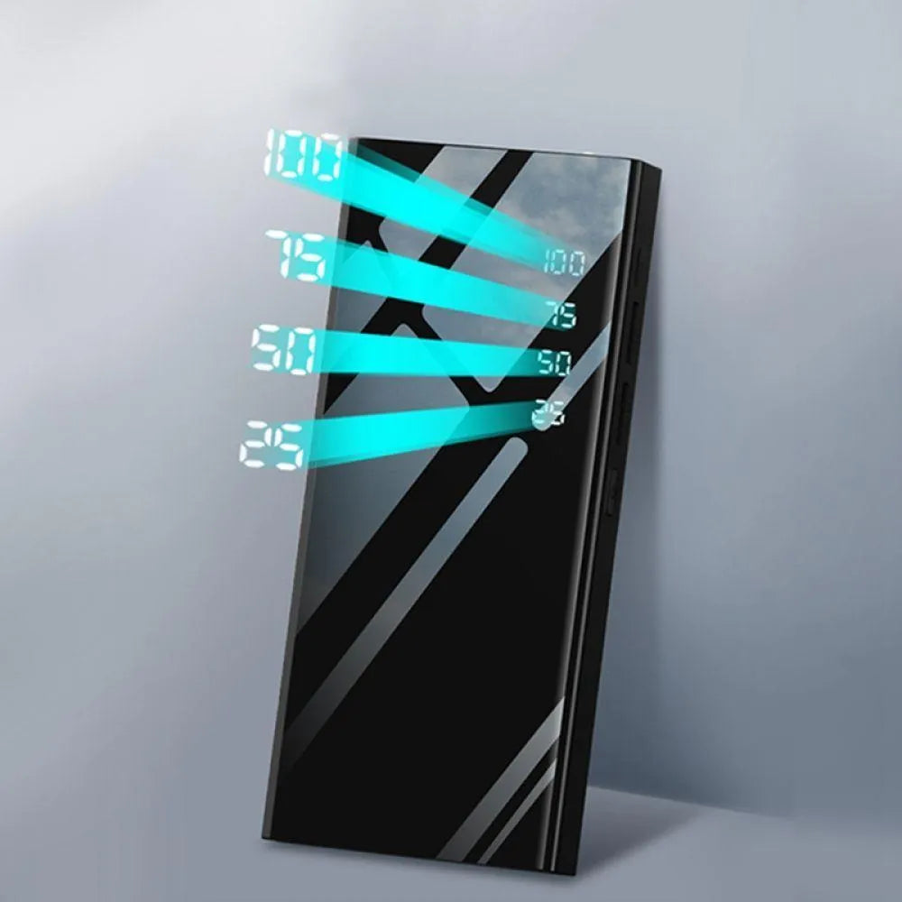 20000mAh portable power bank with LCD display and dual USB ports in black, red or white