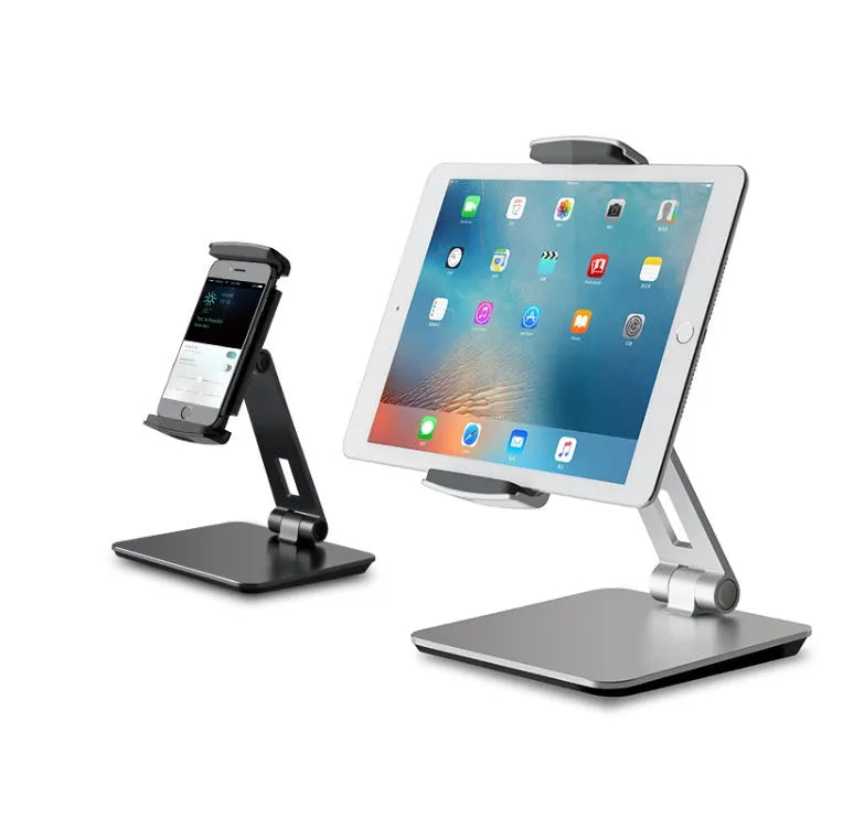 Folding desktop phone tablet holder with 360° rotation in silver colour
