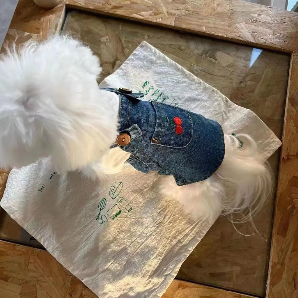 Pet denim skirt for small dogs and cats in dark blue colour, size L, on a white background