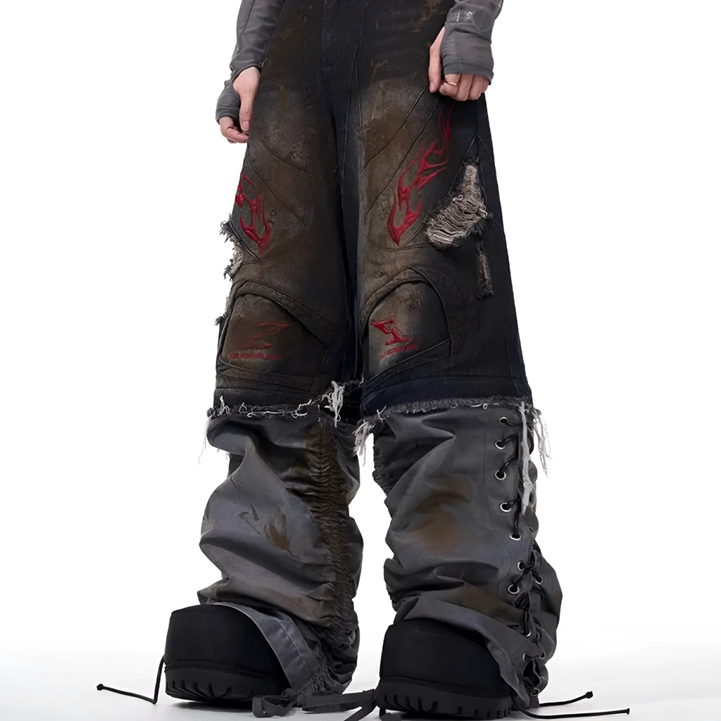 Men's retro-style wide-leg jeans with detachable trouser legs in denim