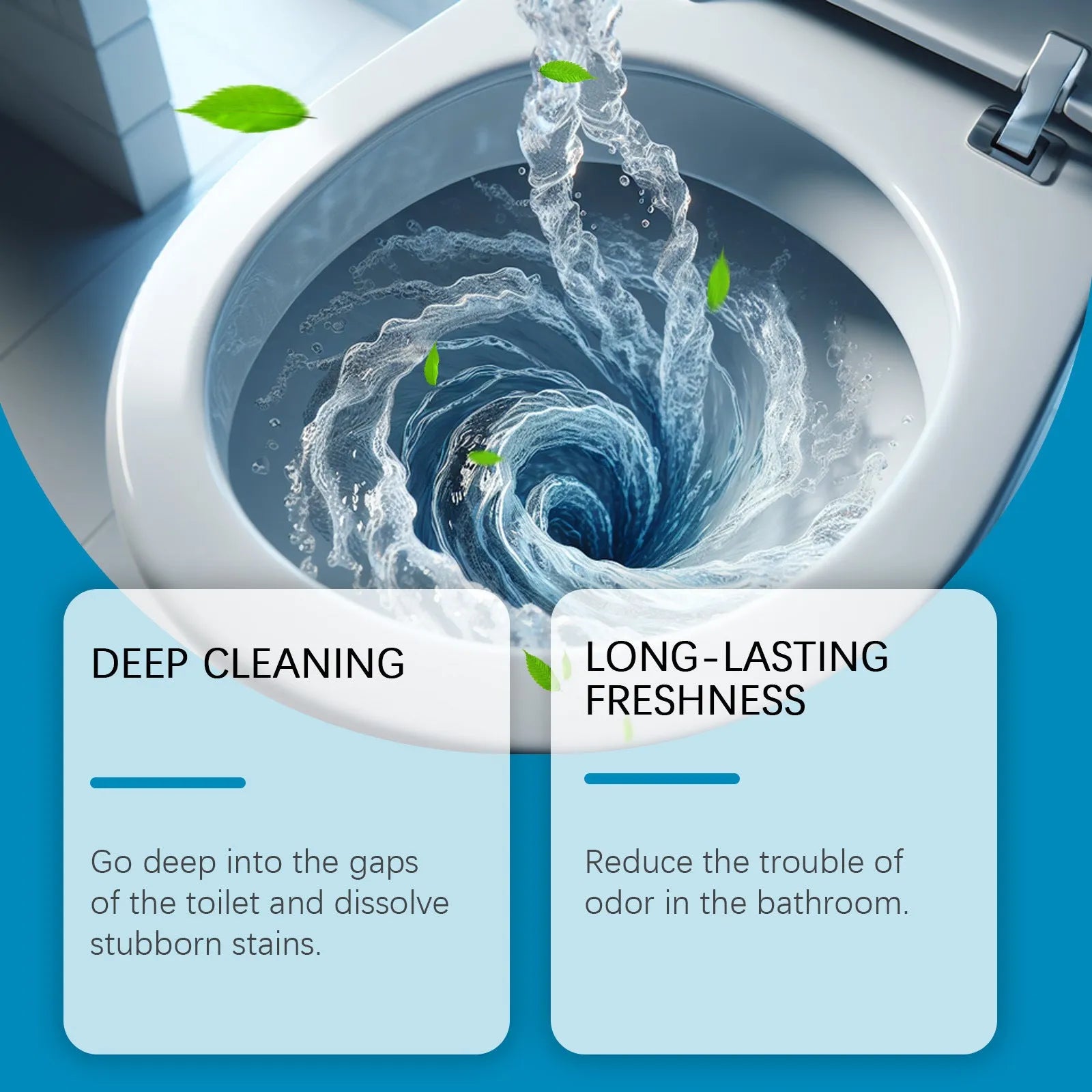 Toilet cleaning powder in four individual 30g sachets for removing stains and odour.