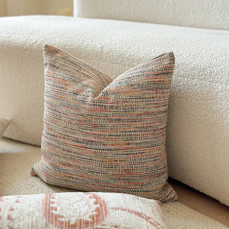 American-style jacquard paisley cushion cover in amber colour showing plant and flower pattern