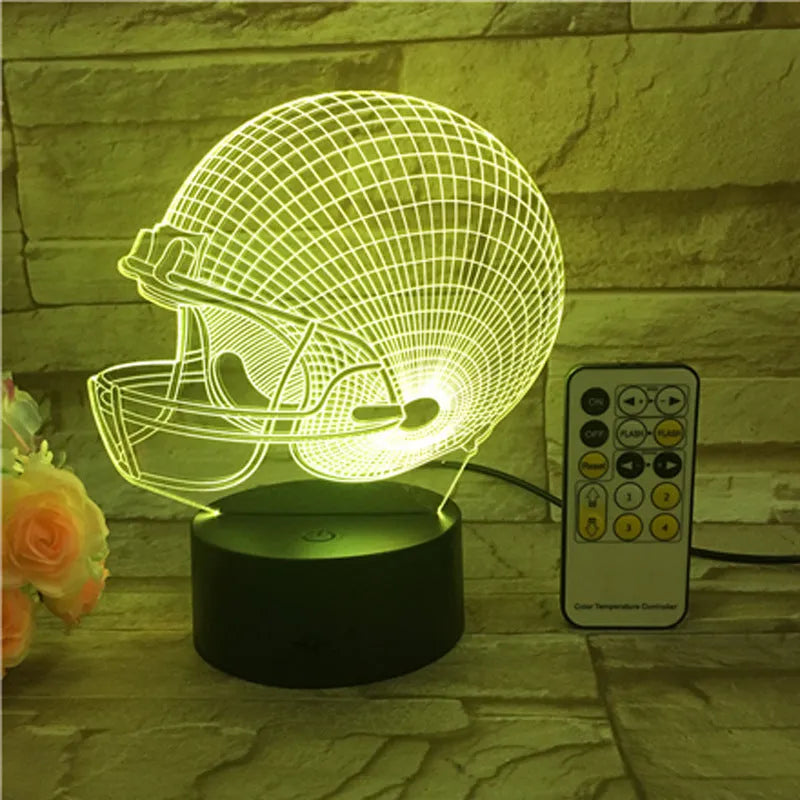 Rugby Hat 3D LED USB Lamp with colourful glow, touch and remote control