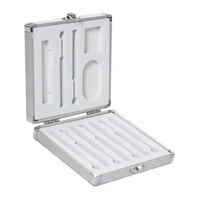 Silver aluminium storage box for a portable soldering iron