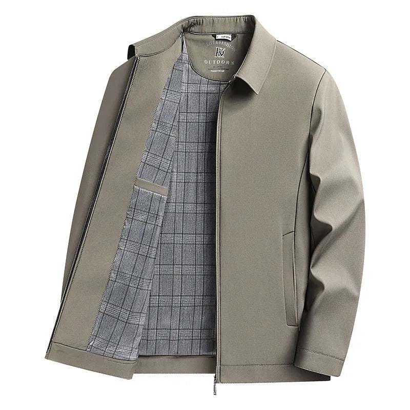 Men's solid colour polo collar casual jacket in loose fit with side pockets