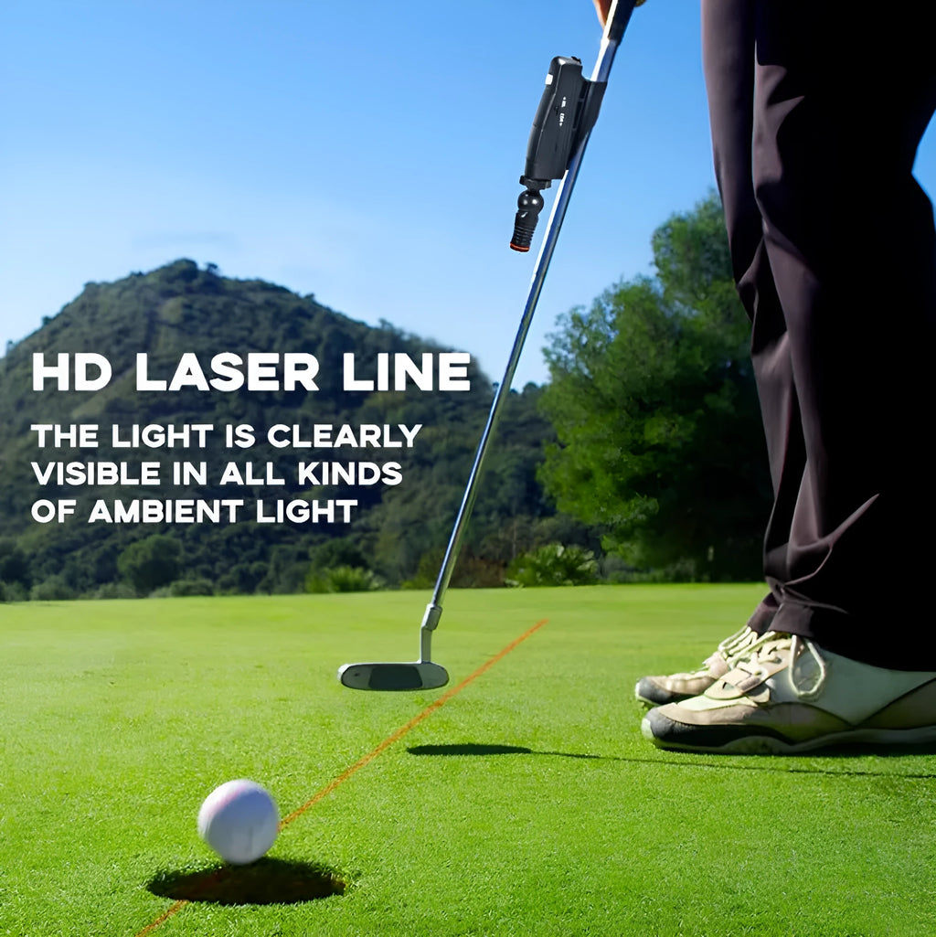 Black golf laser aiming instrument attached to putter for alignment practice
