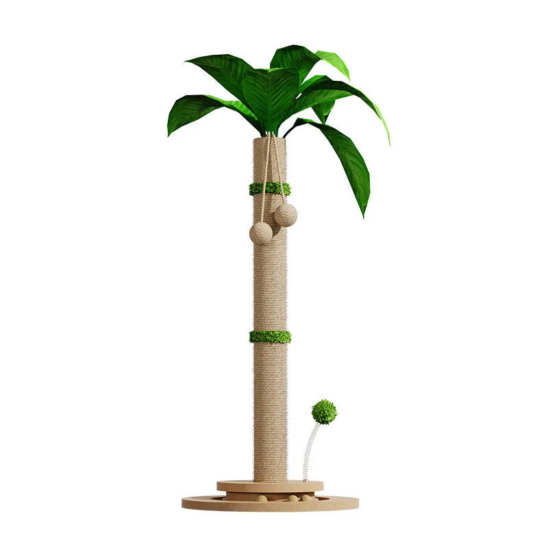 Vertical cat climbing frame with hemp rope scratching posts in natural beige canna colour