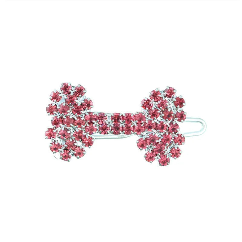 White pet barrette with diamond dog bone ornament, size S, for small dogs and cats
