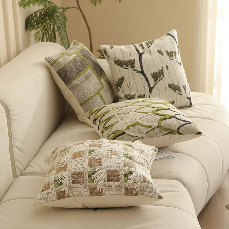 45cm square Jacquard woven cushion cover with retro plant pattern in multiple colour options