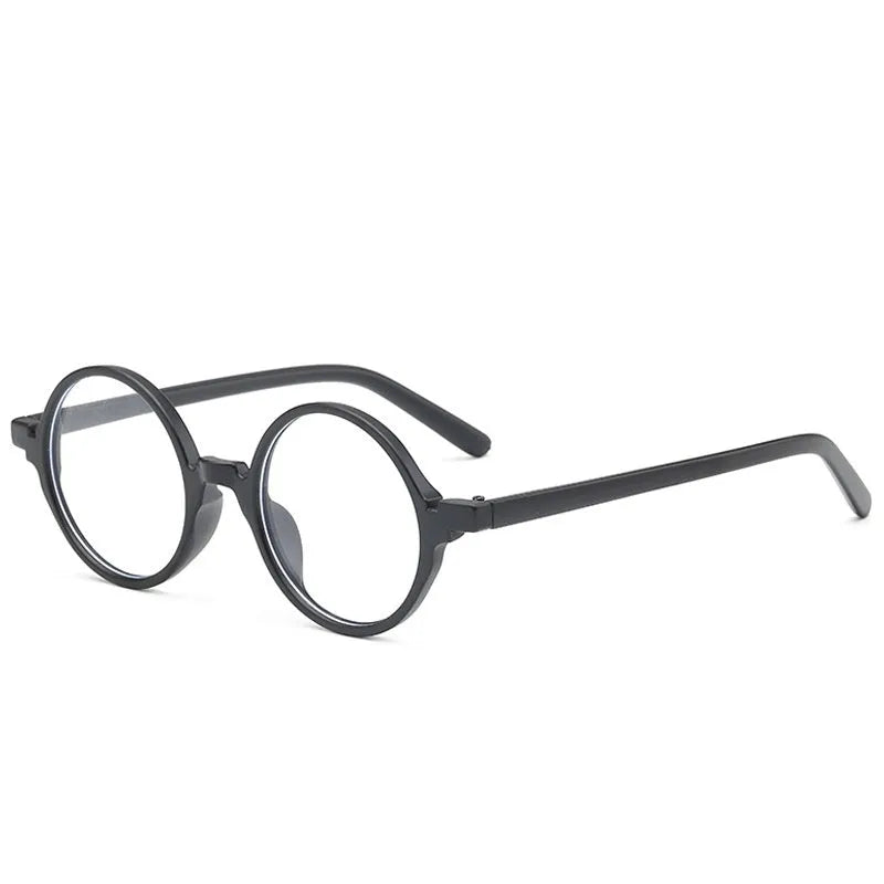 Artistic retro round flat mirror glasses without diopters in four colour options