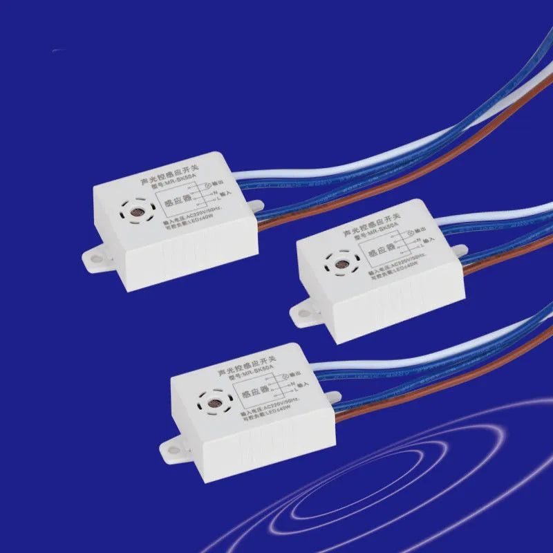 White sound and light control switch with dual sensor module for voice activated indoor lighting automation