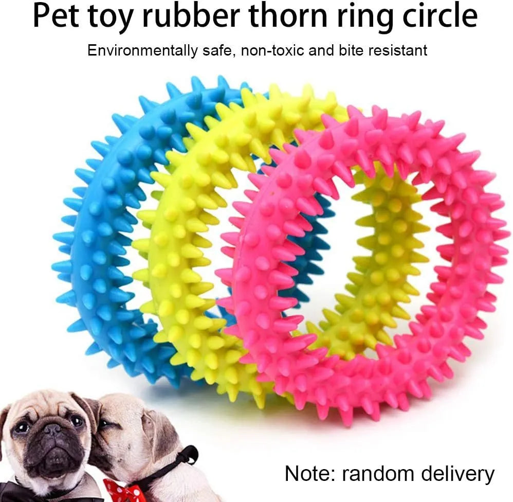 Colourful TPR spiky circle ring dog chew toy for dental cleaning and bite training