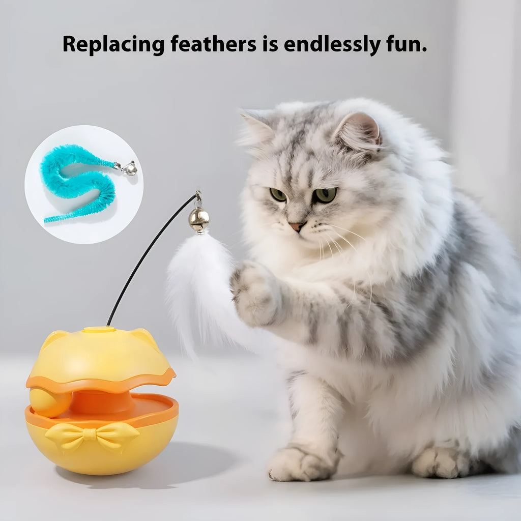 Electric tumbling cat teaser toy in lemon yellow colour with motion sensor activation