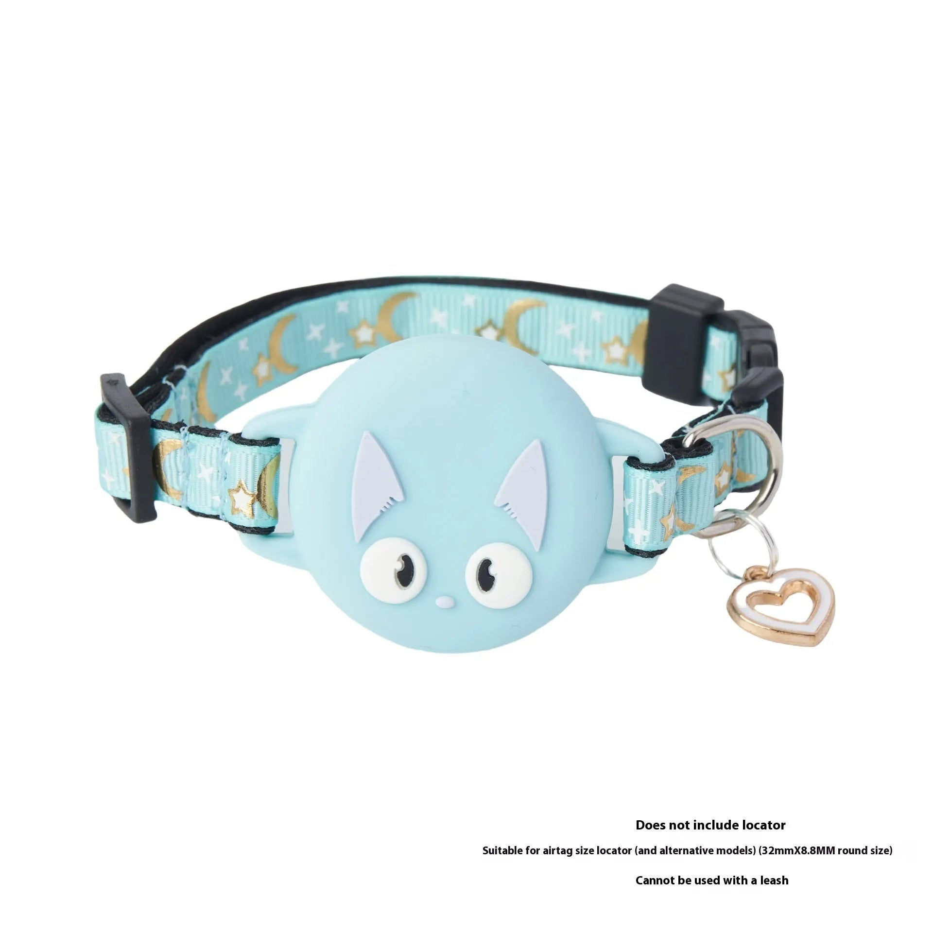 A pink plastic AirTag protective case for a cat collar, shown alongside a blue one, both with adjustable straps.