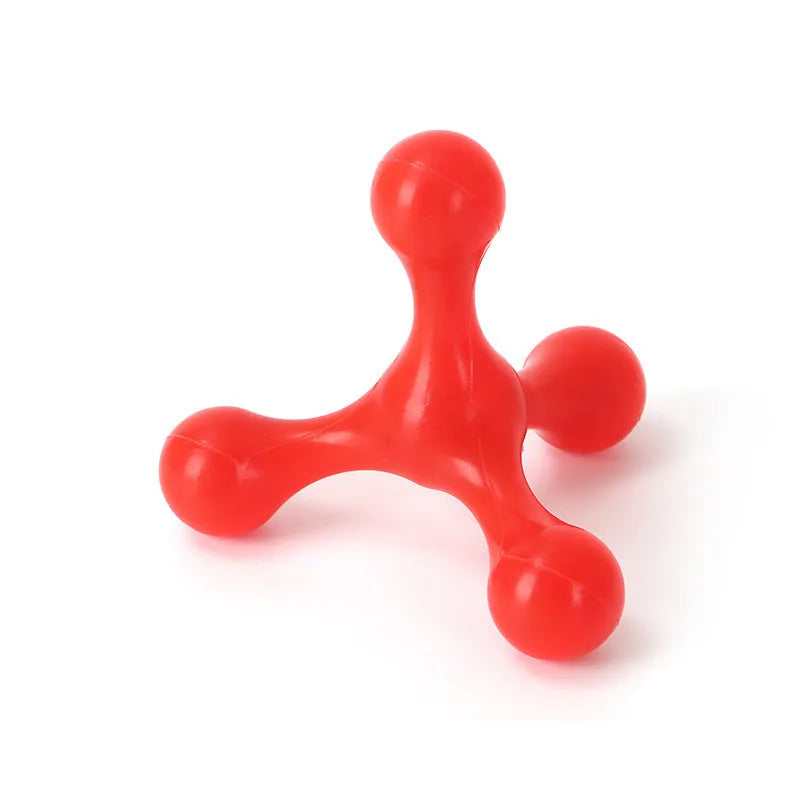 Blue silicone chew toy for dogs with three legs, shown next to a measuring tape displaying 9.5cm length.