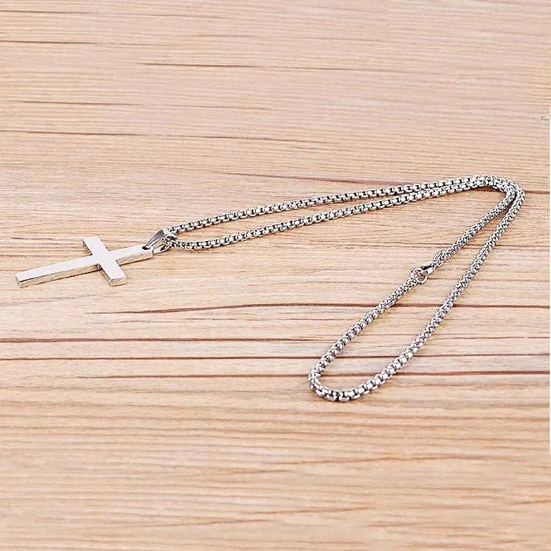 Classic cross pendant necklace for men stainless steel 5x3cm pendant 60cm chain black gold silver