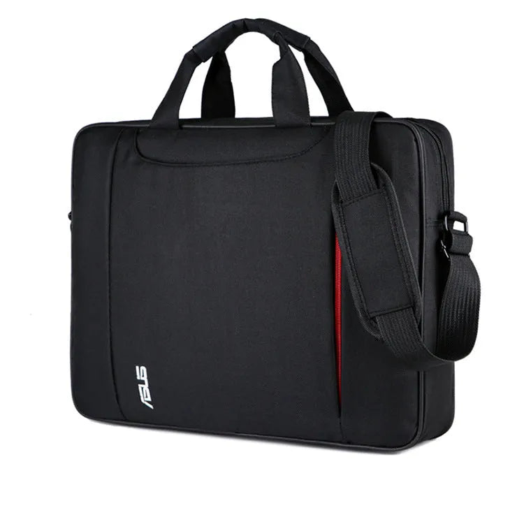 Black polyester diagonal shoulder laptop bag for 15 to 15.6 inch ASUS laptops with multiple internal pockets