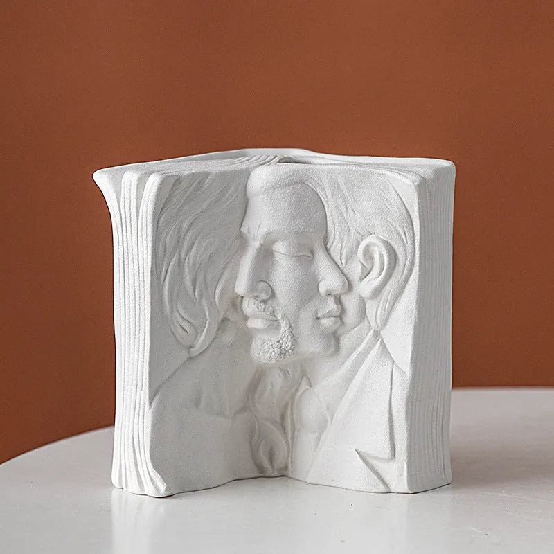 Ceramic book stand with hand-painted design for desk organisation
