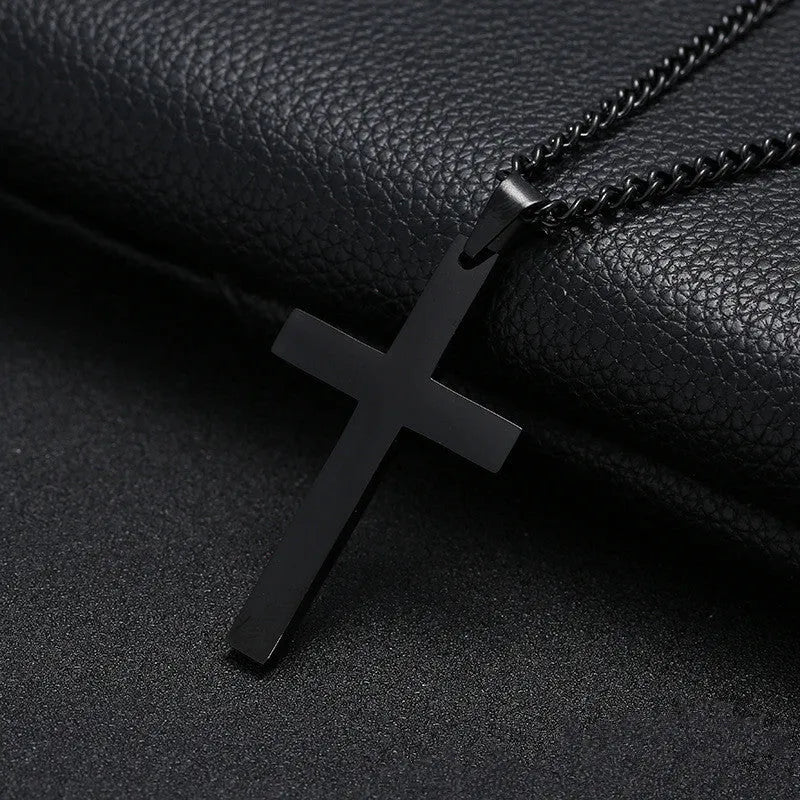 Classic cross pendant necklace for men stainless steel 5x3cm pendant 60cm chain black gold silver