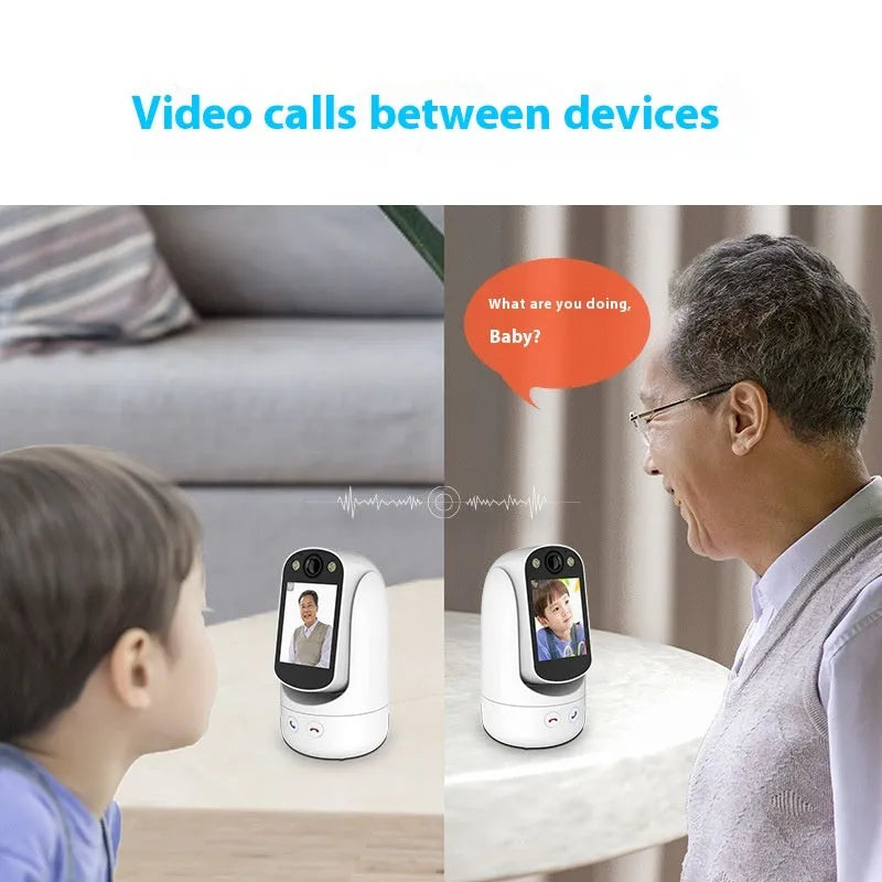 C20 white two-way video call surveillance camera with 2.8-inch screen on a stand