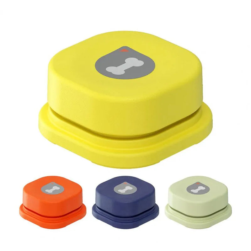 Pet communication button in orange, blue, grey, and yellow with optional 4-grid mat