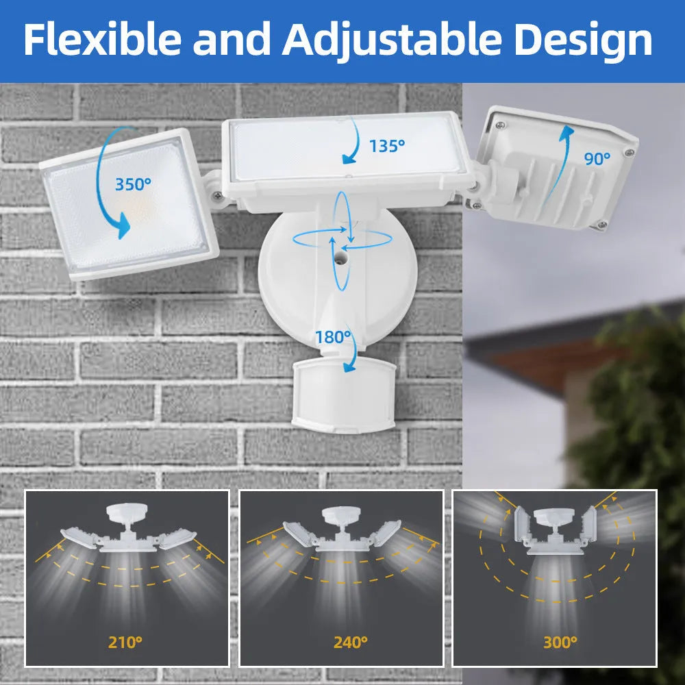 White or black LED security floodlight with motion sensor for outdoor wall or ceiling mounting