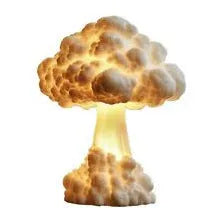 Modern art mushroom cloud shaped table lamp with USB power connection on wooden surface