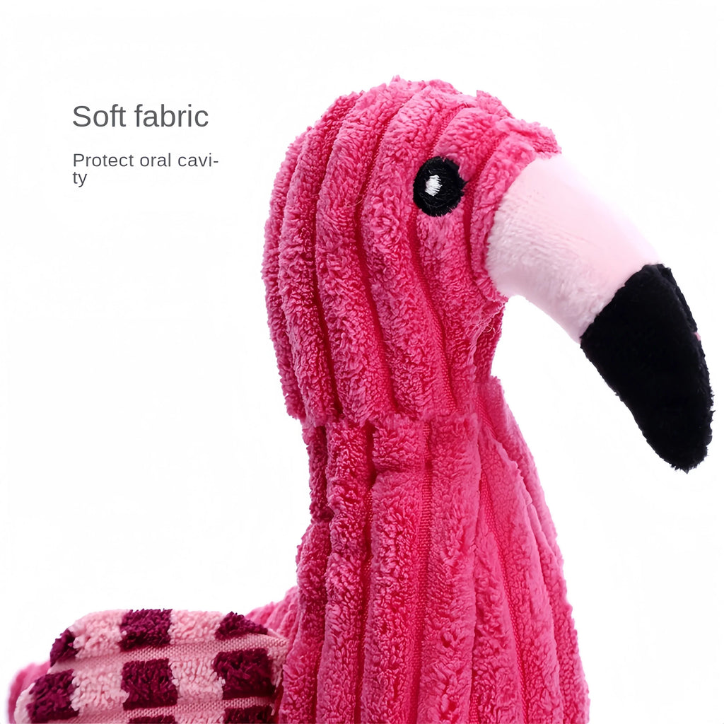 Pink corduroy animal-shaped dog toy with squeaker for chewing play