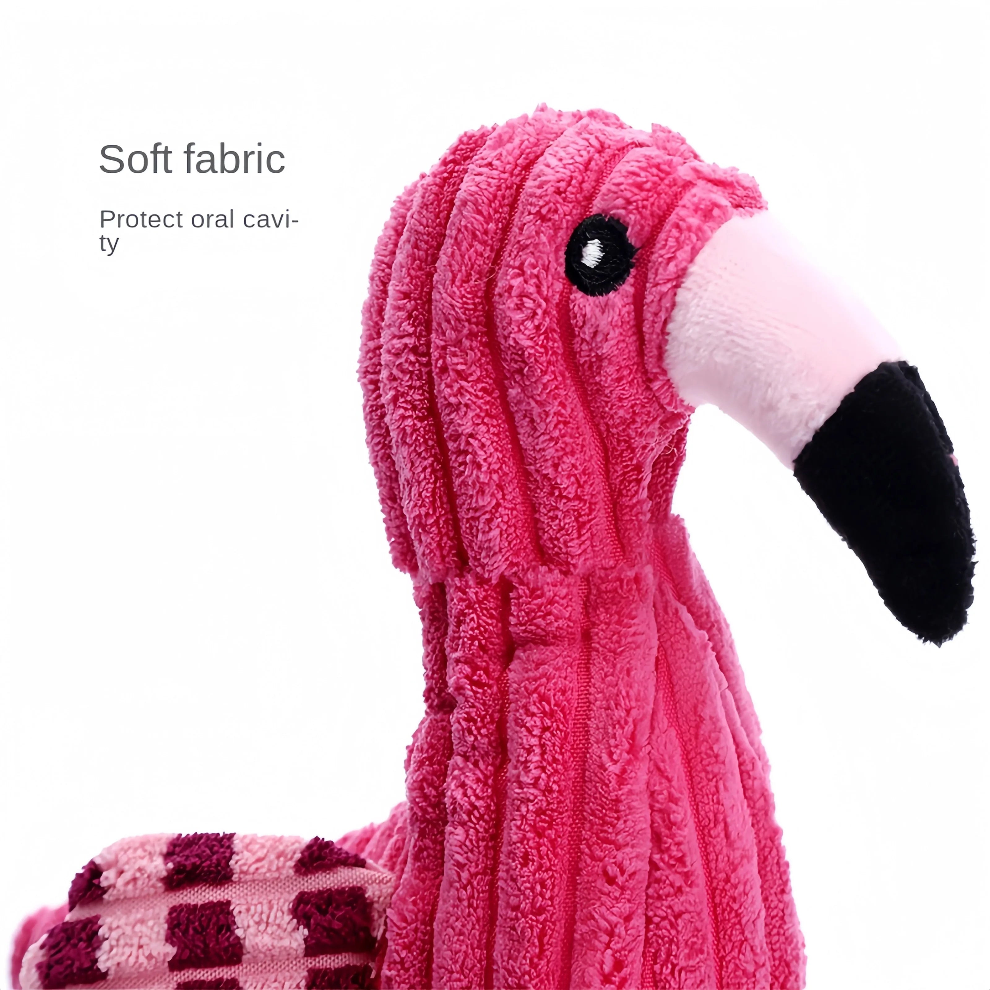 Pink corduroy animal-shaped dog toy with squeaker for chewing play