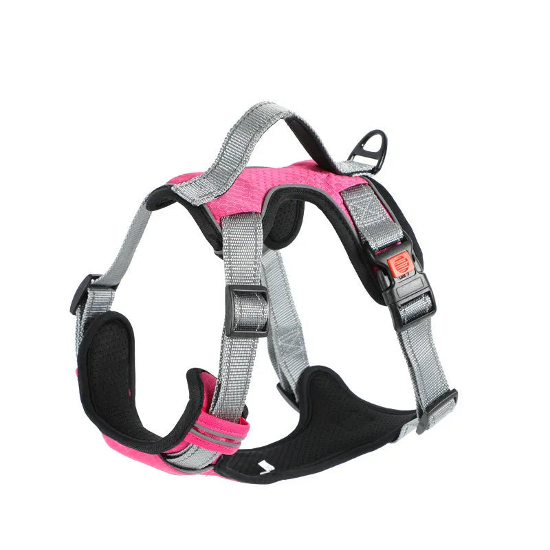 Adjustable dog harness with hand holding rope on back in various colours and sizes
