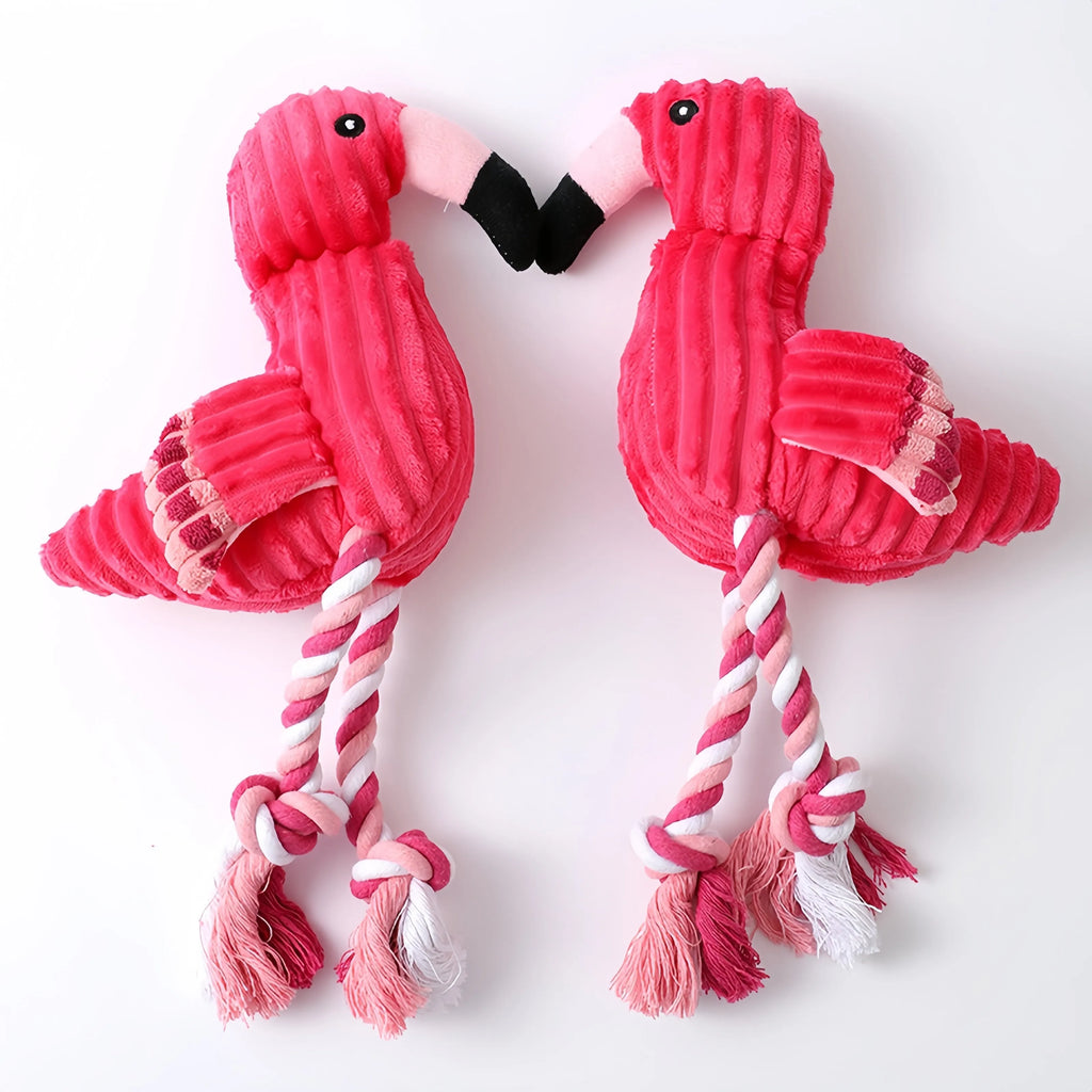 Pink corduroy animal-shaped dog toy with squeaker for chewing play
