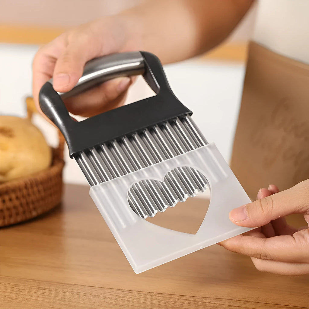 Stainless steel potato wave knife kitchen tool in black or white for crinkle cut chips