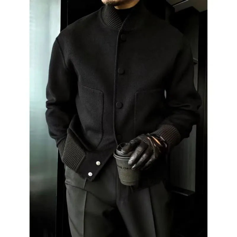 Solid colour stand-up collar slim fit jacket for plus size women in black gray red polyester fibre