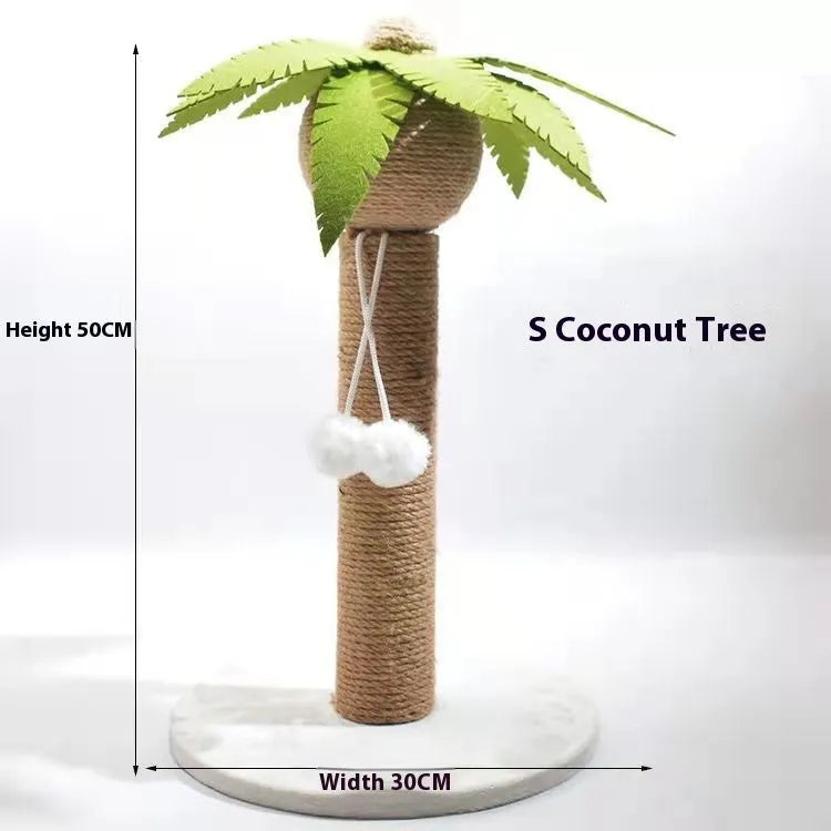 Cotton rope cat scratch climbing pole in cactus or coconut tree design for claw sharpening.