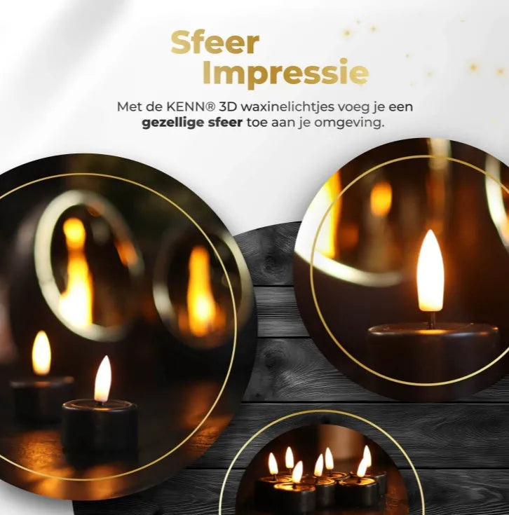 Pack of 10 black flameless LED tealight candles showing size and flickering flame effect.